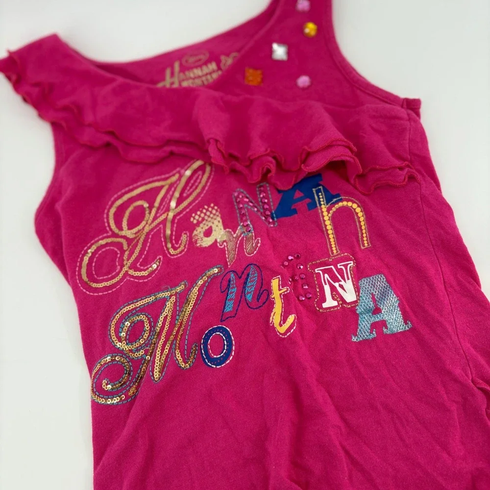 Disney Hannah Montana Girls Size‎ M 8/10 Pink Ruffle Sequin Tank Top